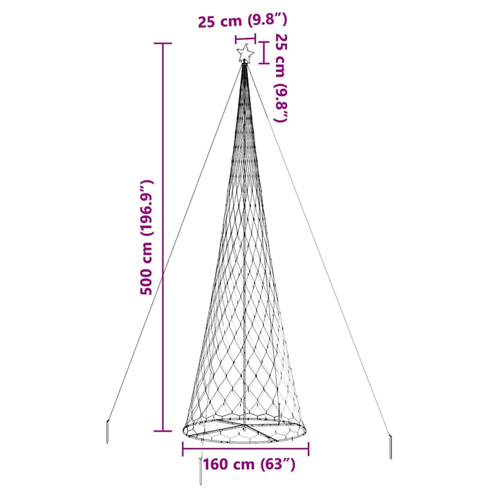 LED juletræ med 550 LED'er Kold hvid 160 x 160 x 500 cm Metal