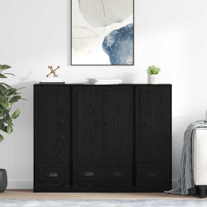 Sideboard med skuffe 3 pcs Sort eg Konstrueret træ