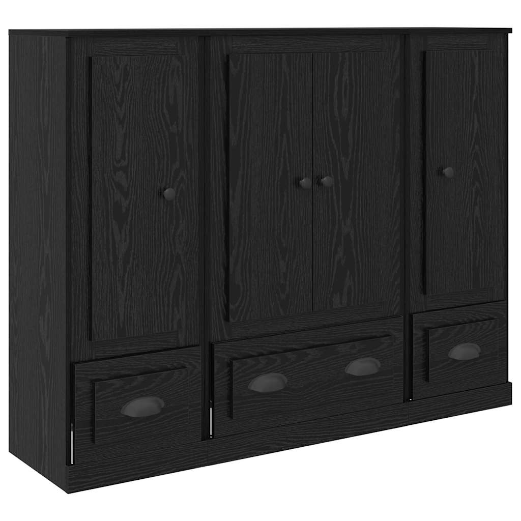 Sideboard med skuffe 3 pcs Sort eg Konstrueret træ