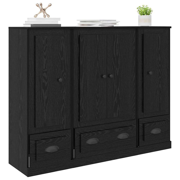 Sideboard med skuffe 3 pcs Sort eg Konstrueret træ