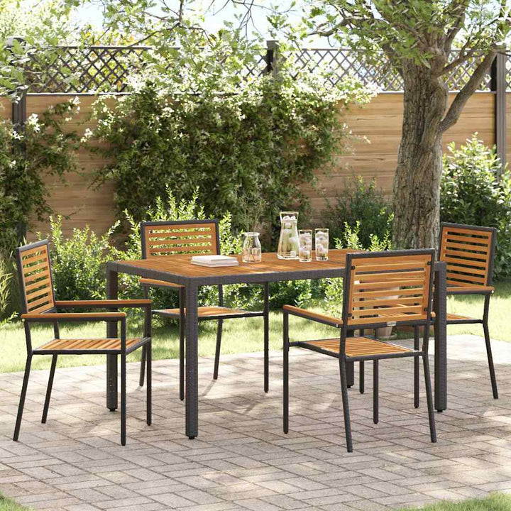 Have stapelstole 4 pcs Brun og sort Solid akacietræ, PE rattan