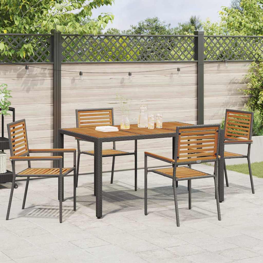 Have stapelstole 4 pcs Brun og sort Solid akacietræ, PE rattan