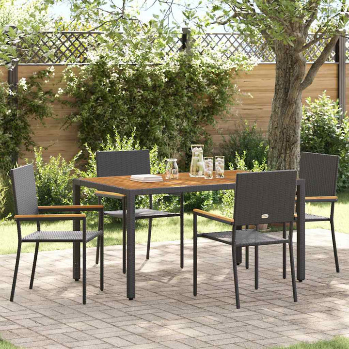 Have stapelstole 4 pcs Sort og Brunt PE rattan, Solid akacietræ
