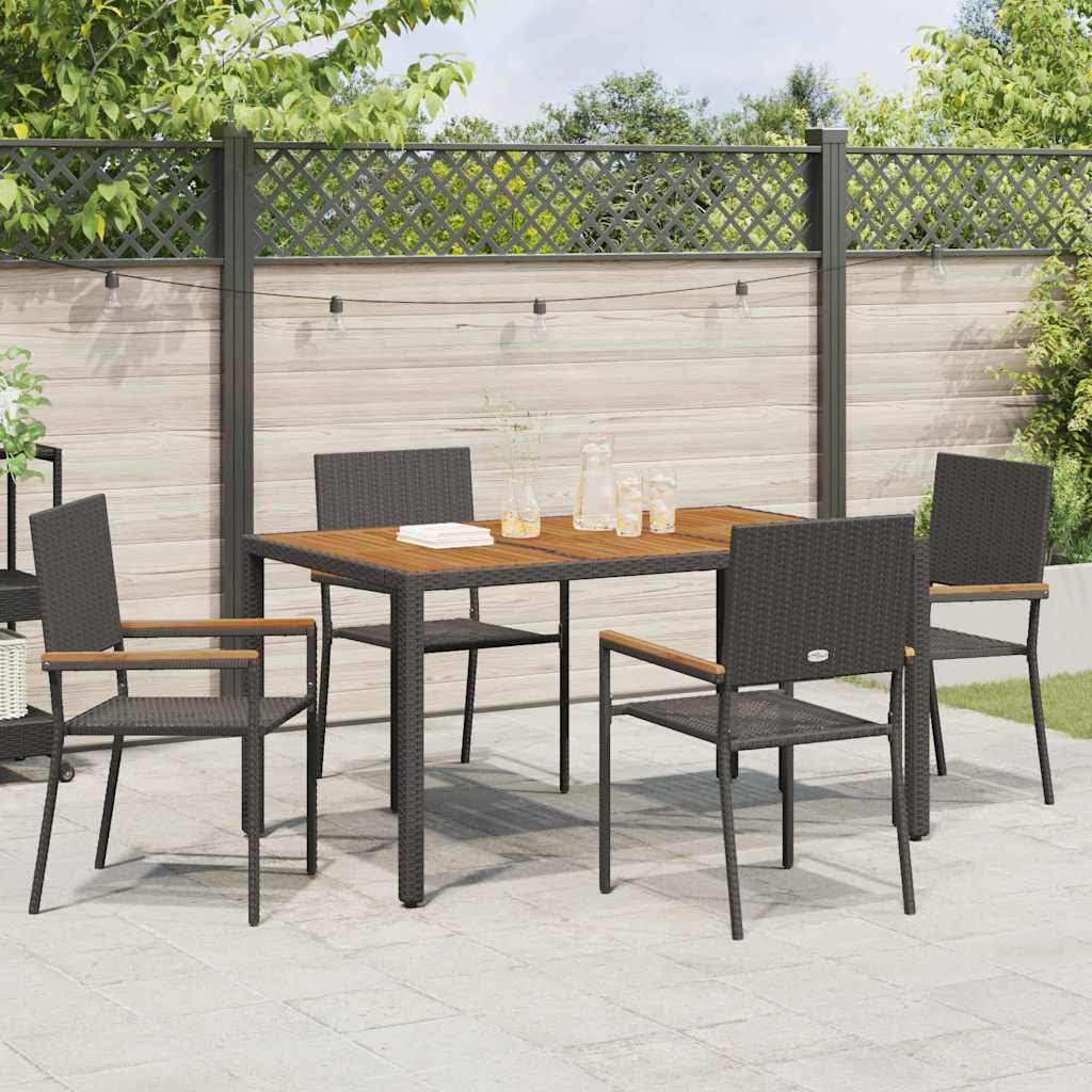 Have stapelstole 4 pcs Sort og Brunt PE rattan, Solid akacietræ