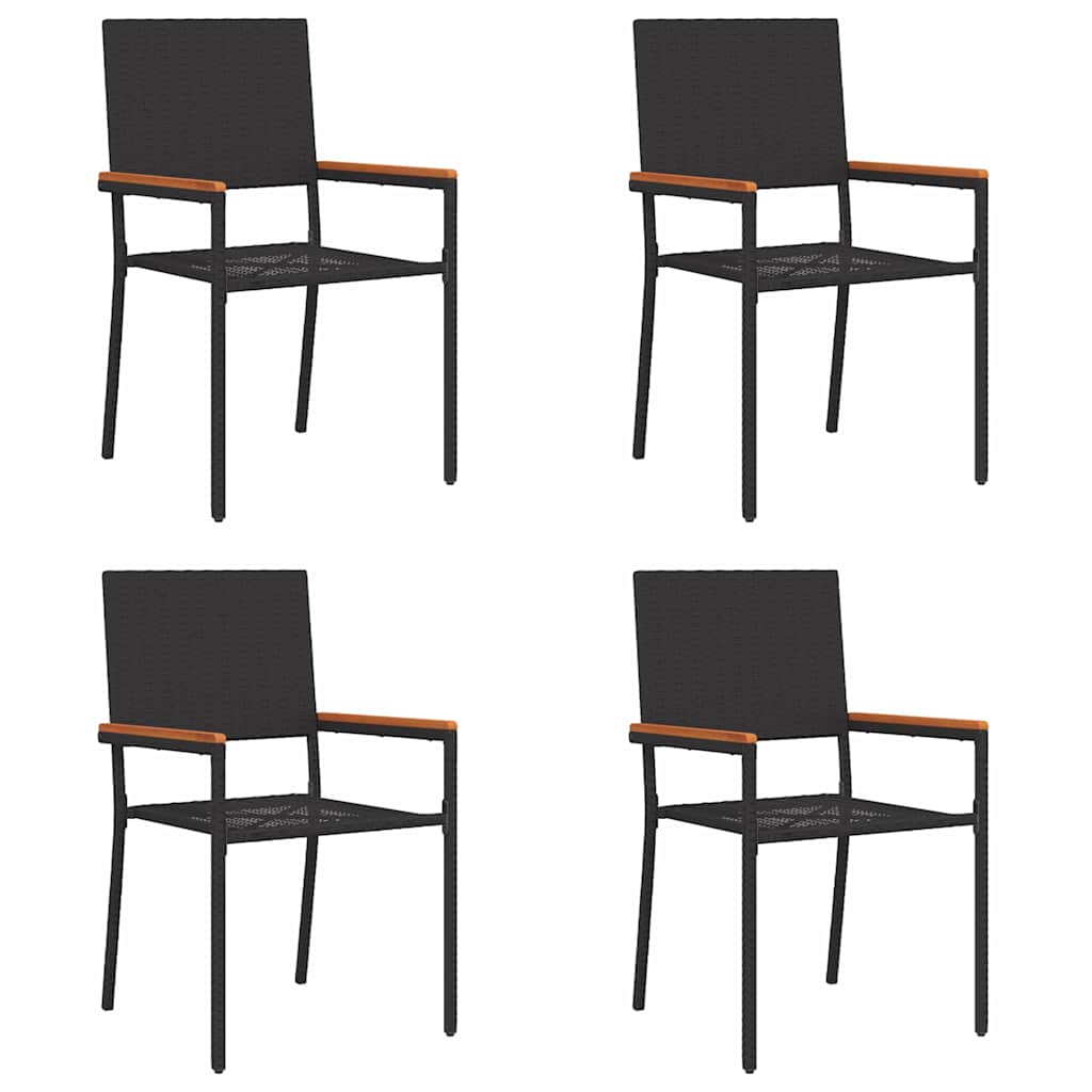 Have stapelstole 4 pcs Sort og Brunt PE rattan, Solid akacietræ