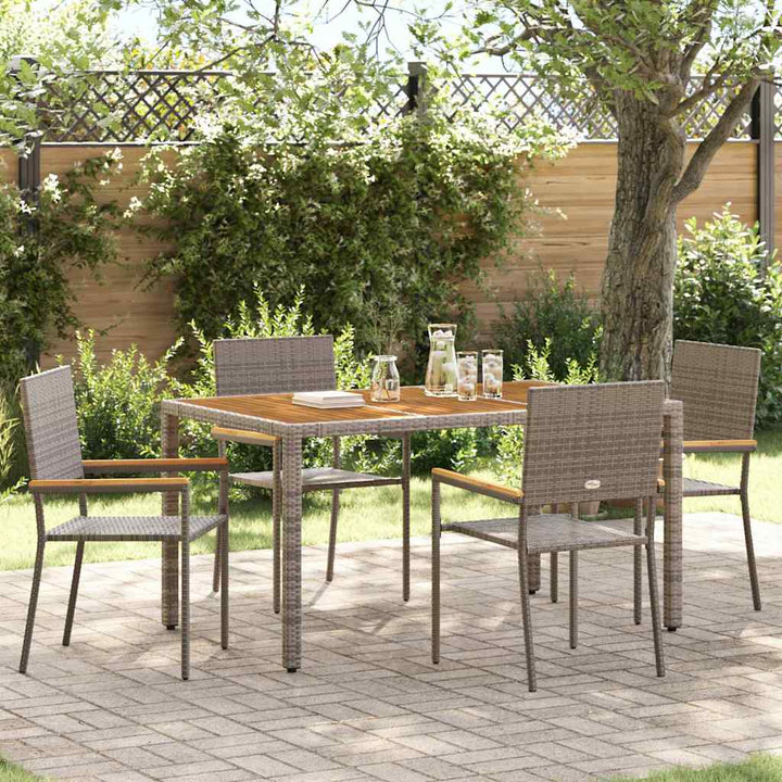 Have stapelstole 4 pcs Grå og Brun PE rattan, Solid akacietræ