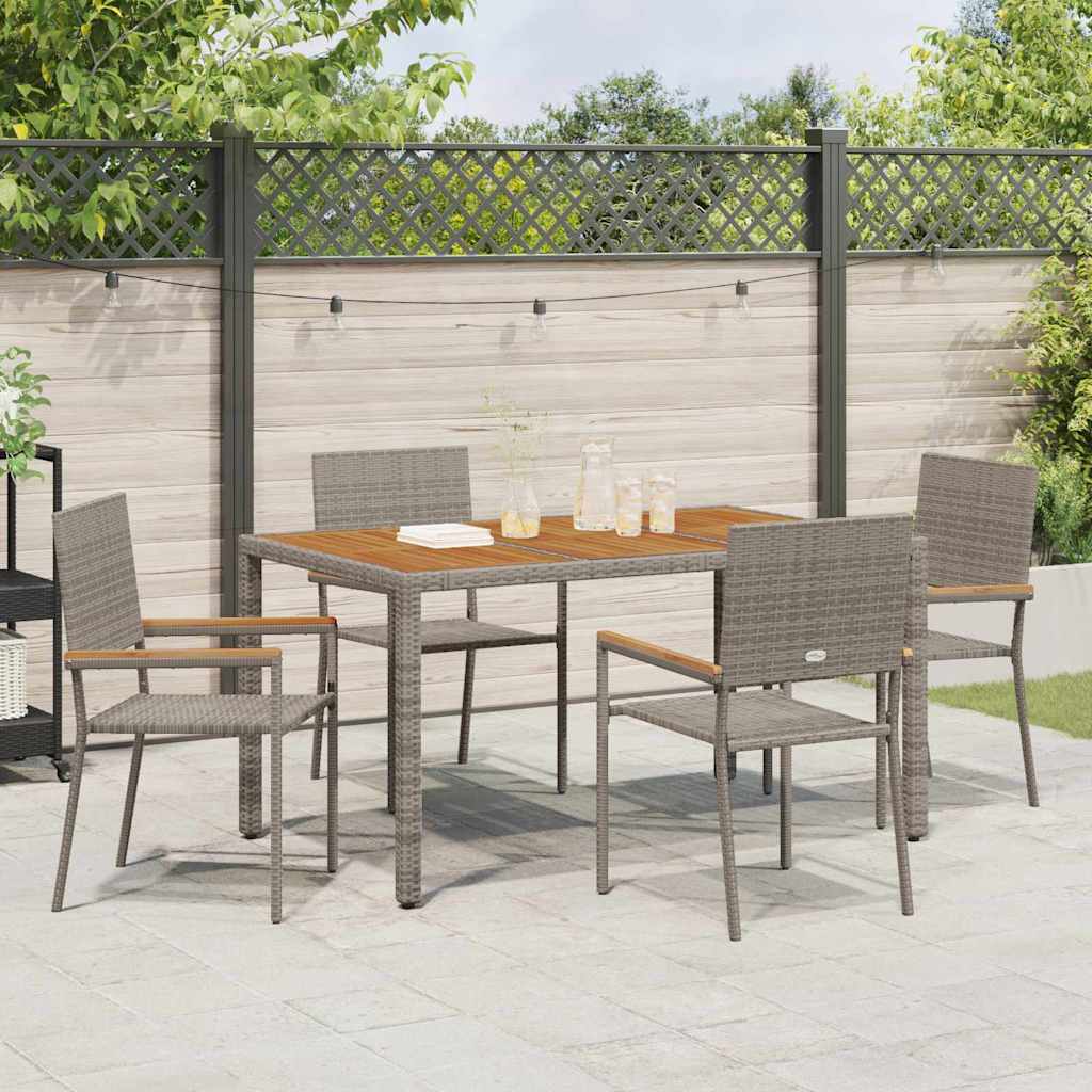 Have stapelstole 4 pcs Grå og Brun PE rattan, Solid akacietræ
