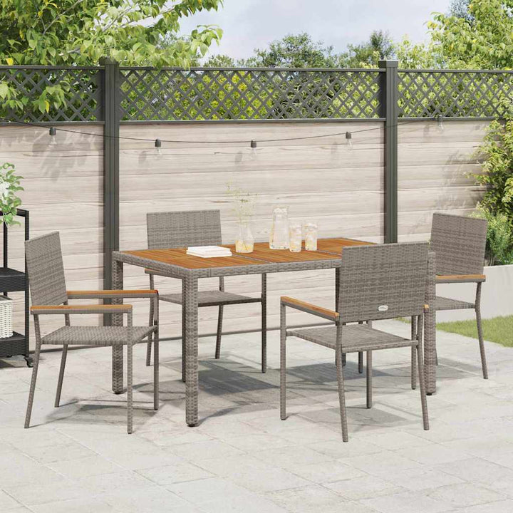 Have stapelstole 4 pcs Grå og Brun PE rattan, Solid akacietræ