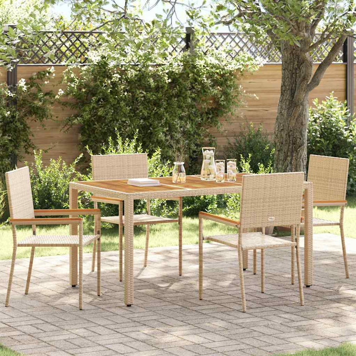Have stapelstole 4 pcs Creme og Brun PE rattan, Solid akacietræ