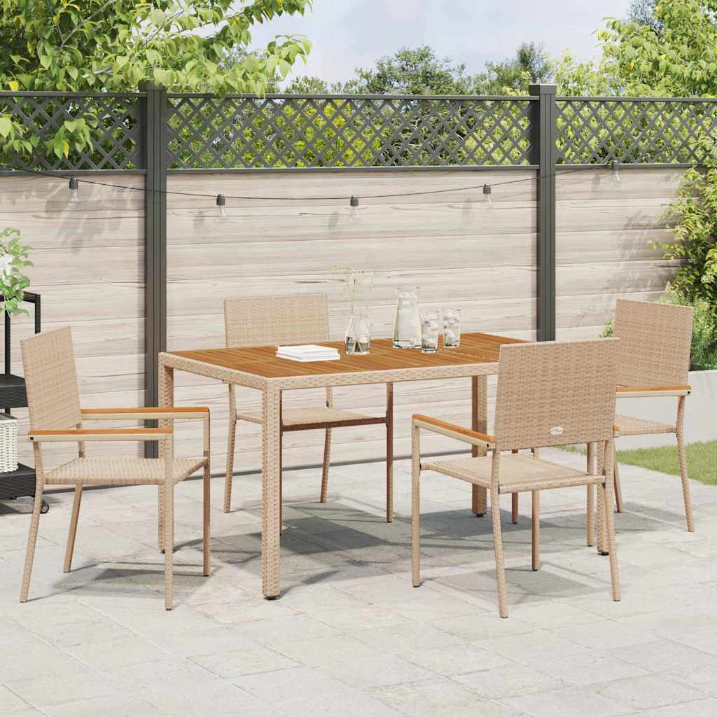 Have stapelstole 4 pcs Creme og Brun PE rattan, Solid akacietræ