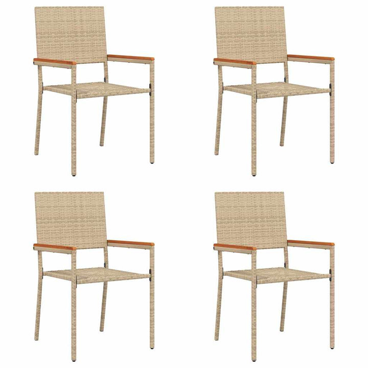 Have stapelstole 4 pcs Creme og Brun PE rattan, Solid akacietræ