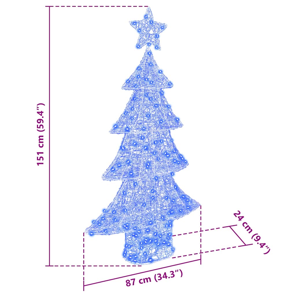 Juletræ med 160 LED'er Blå 150 cm Akryl