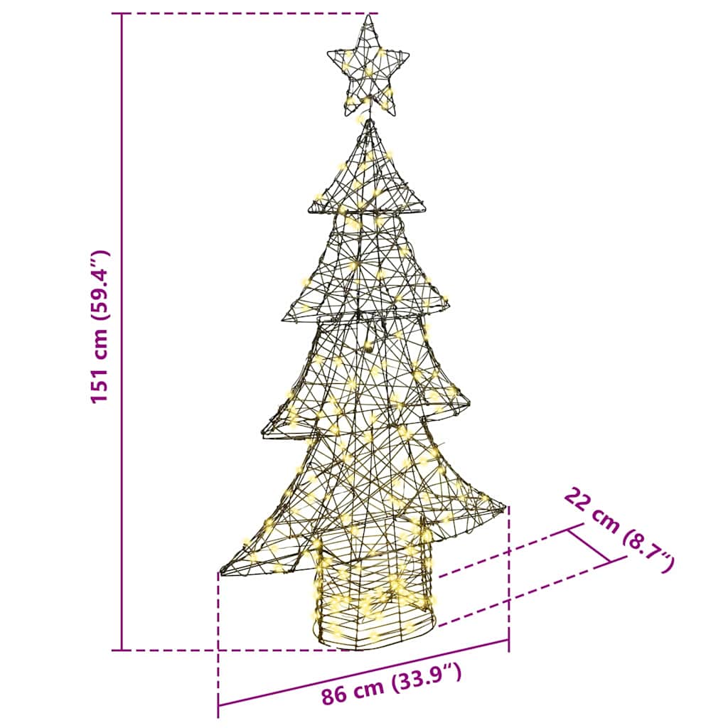 Juletræ med 160 LED'er Varm hvid 150 cm Rattan