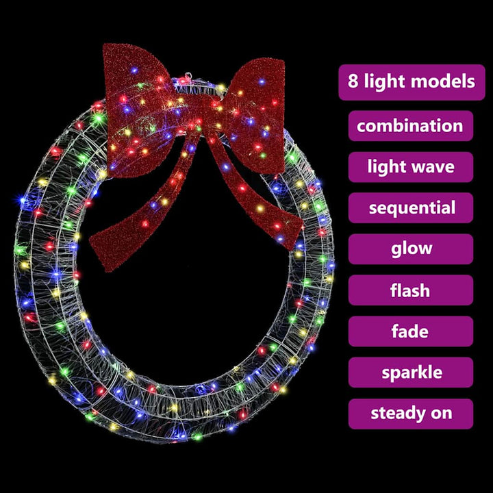 Krans med LED -strimmellys Flerfarvet 120 cm Akryl