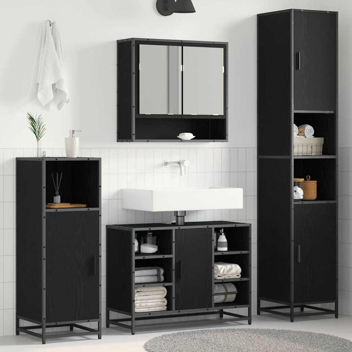 Badeværelsesskab Sort eg 35 x 37,5 x 188,5 cm Konstrueret træ