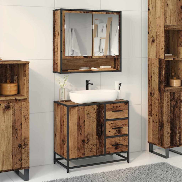 Badeværelsesmøbel sæt med dør 2 pcs Gammelt træ 65 x 33 x 60 cm