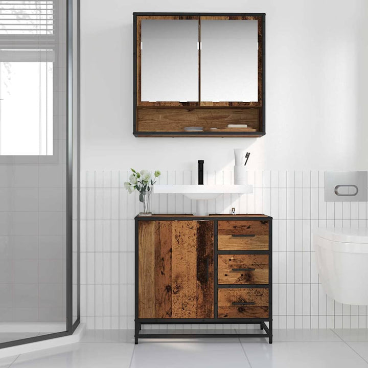 Badeværelsesmøbel sæt med dør 2 pcs Gammelt træ 65 x 33 x 60 cm