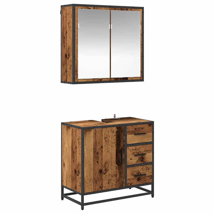 Badeværelsesmøbel sæt med dør 2 pcs Gammelt træ 65 x 33 x 60 cm