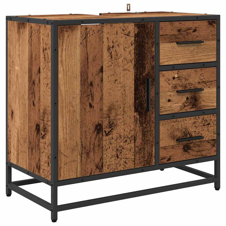 Badeværelsesmøbel sæt med dør 2 pcs Gammelt træ 65 x 33 x 60 cm