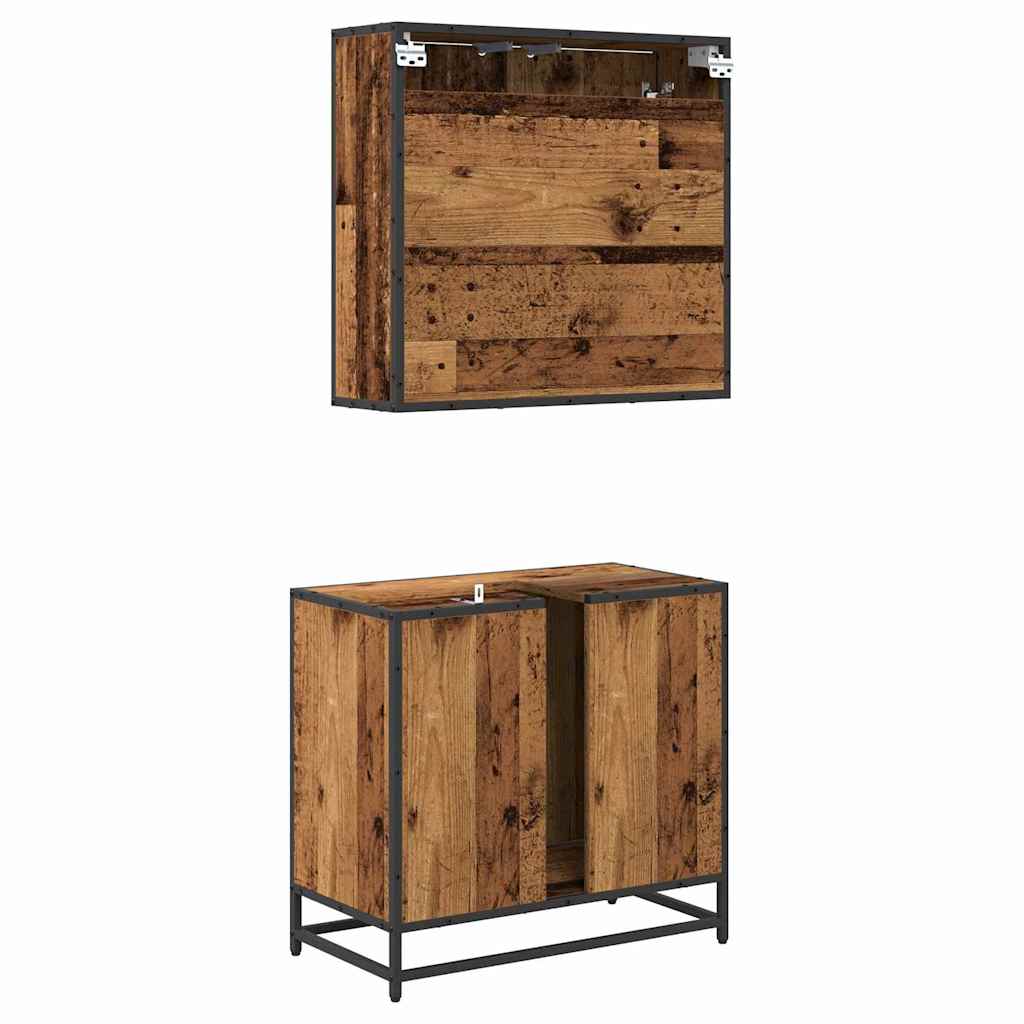 Badeværelsesmøbel sæt med dør 2 pcs Gammelt træ 65 x 33 x 60 cm