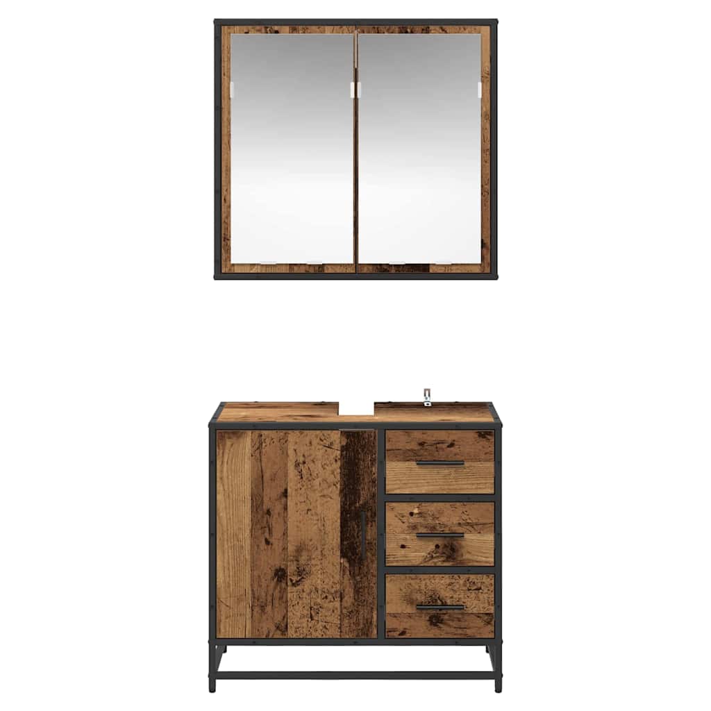 Badeværelsesmøbel sæt med dør 2 pcs Gammelt træ 65 x 33 x 60 cm