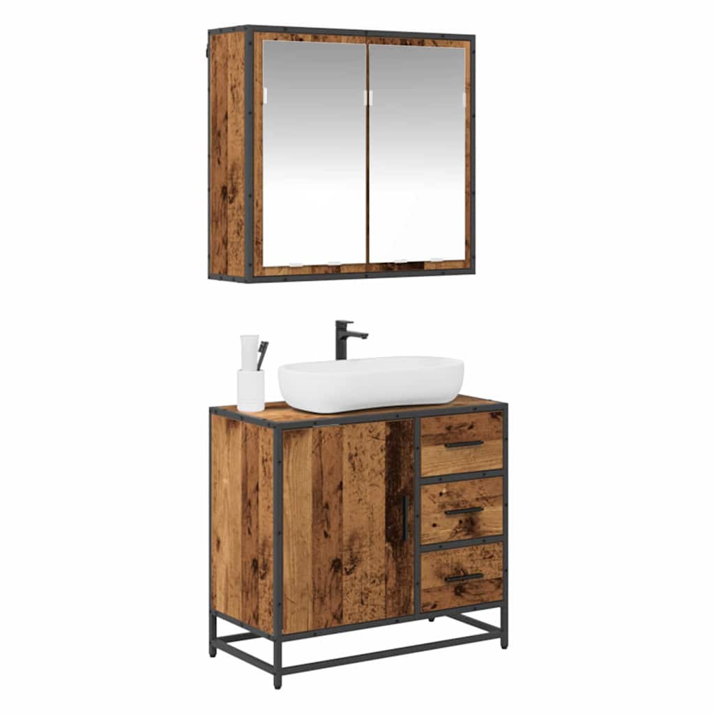 Badeværelsesmøbel sæt med dør 2 pcs Gammelt træ 65 x 33 x 60 cm