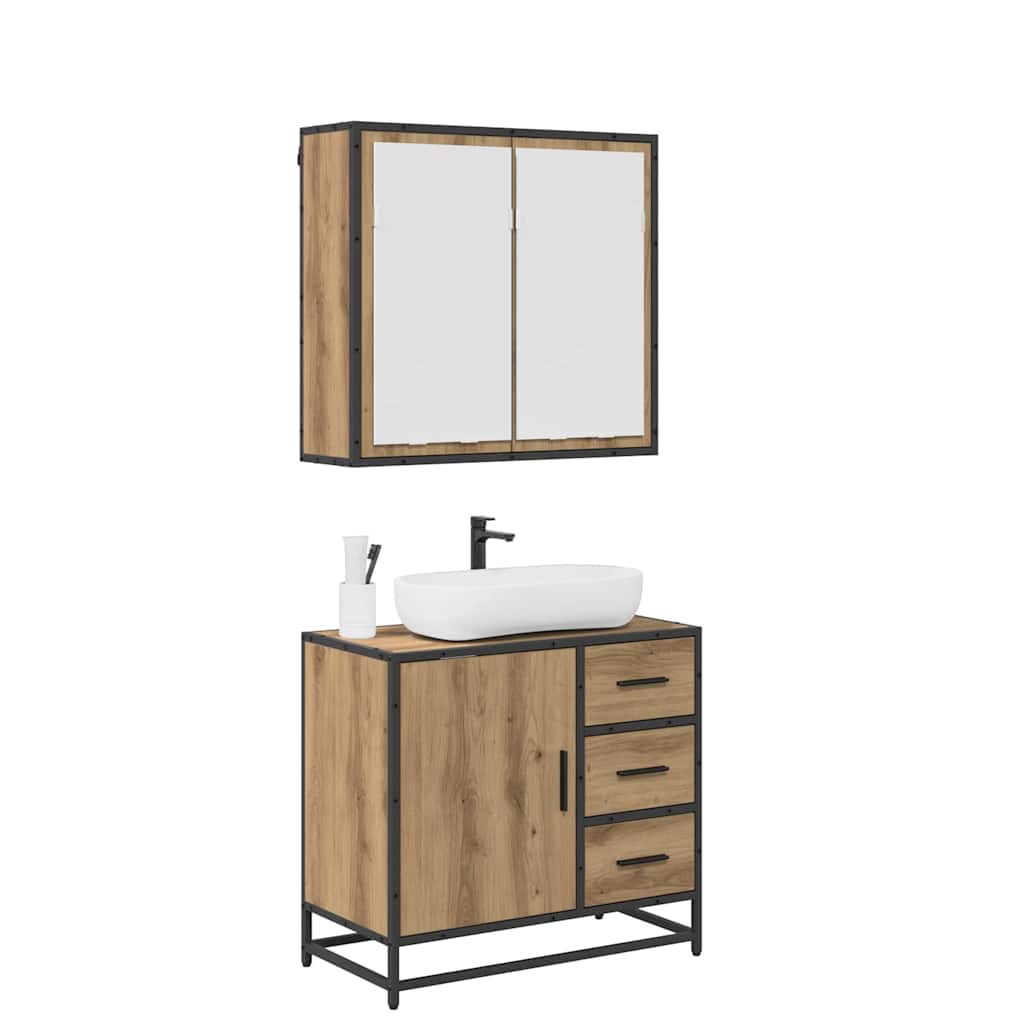 Badeværelsesmøbel sæt med dør 2 pcs artisan eg 65 x 33 x 60 cm