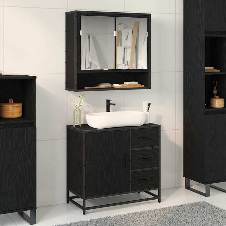 Badeværelsesmøbel sæt med skuffe 2 pcs Sort eg 65 x 33 x 60 cm