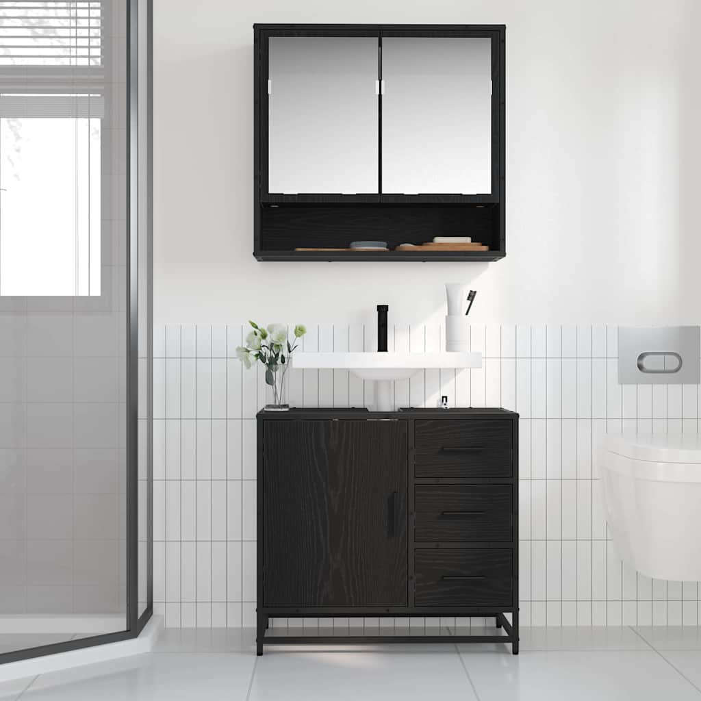 Badeværelsesmøbel sæt med skuffe 2 pcs Sort eg 65 x 33 x 60 cm