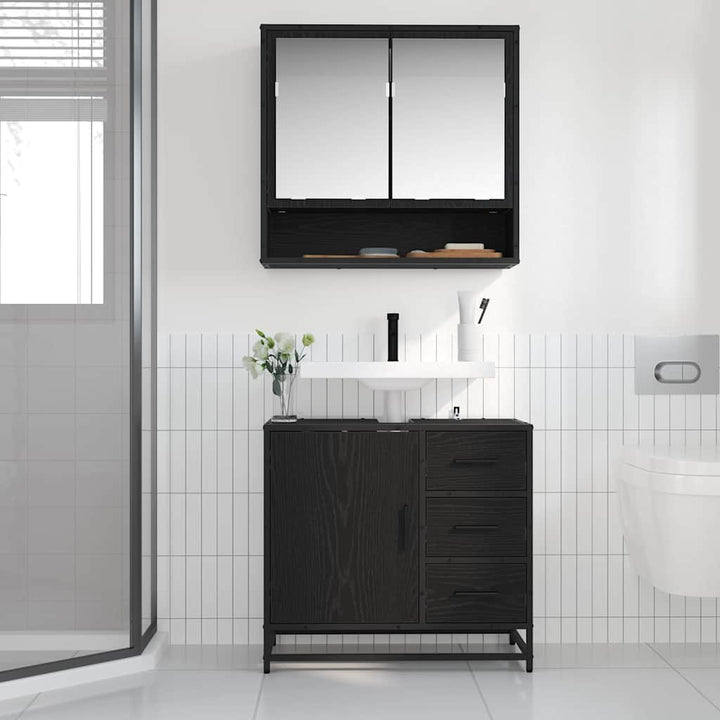 Badeværelsesmøbel sæt med skuffe 2 pcs Sort eg 65 x 33 x 60 cm