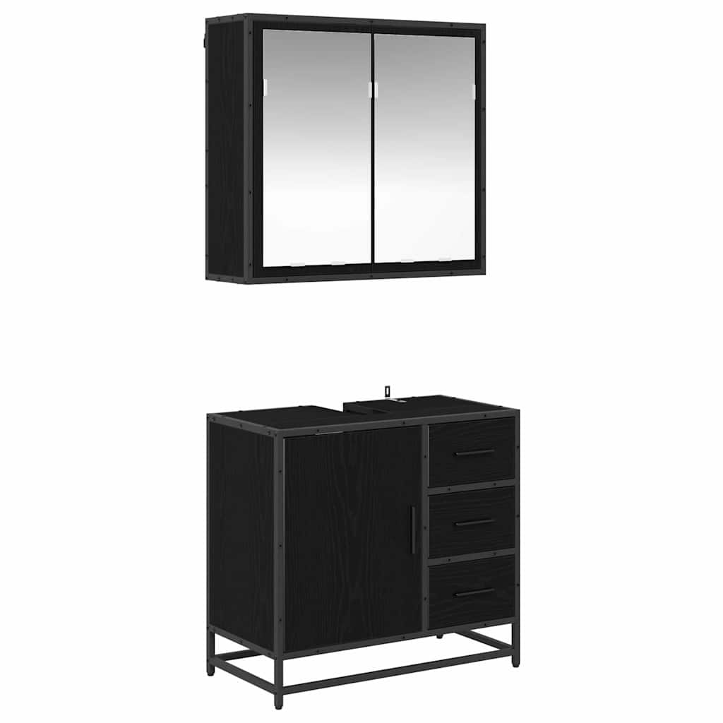 Badeværelsesmøbel sæt med skuffe 2 pcs Sort eg 65 x 33 x 60 cm