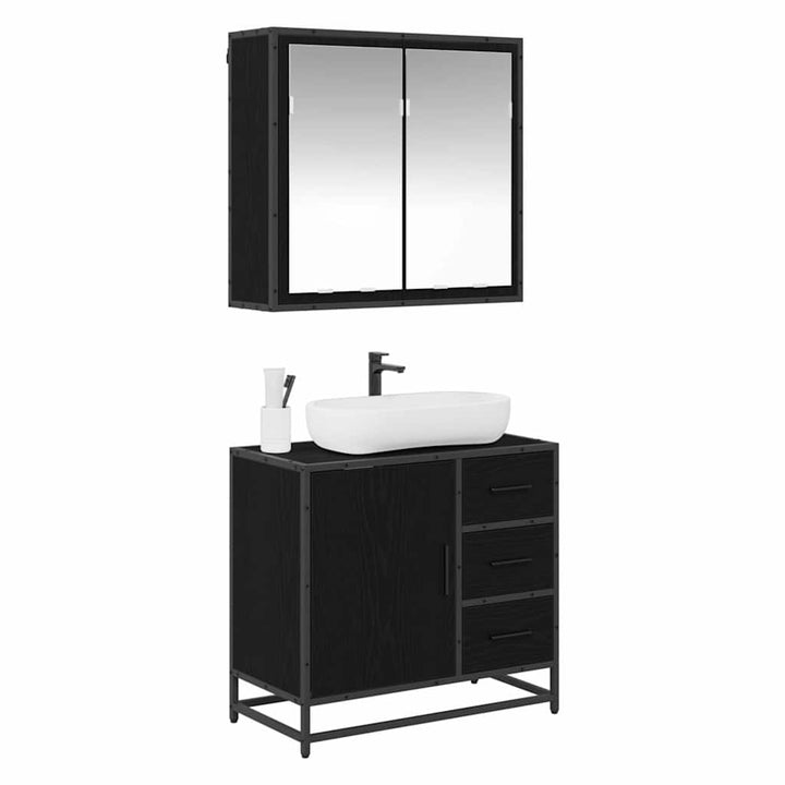 Badeværelsesmøbel sæt med skuffe 2 pcs Sort eg 65 x 33 x 60 cm