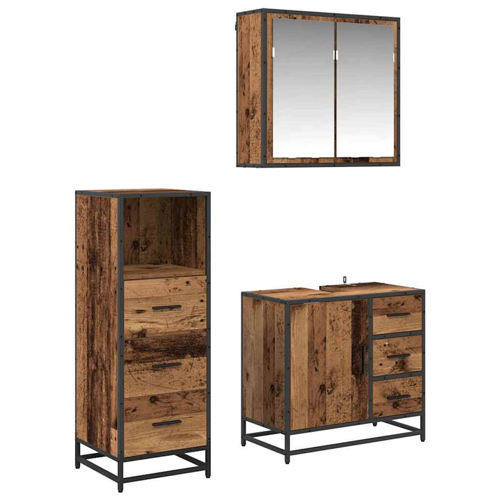 Badeværelsesmøbel sæt 3 pcs Gammelt træ 35 x 37,5 x 100 cm
