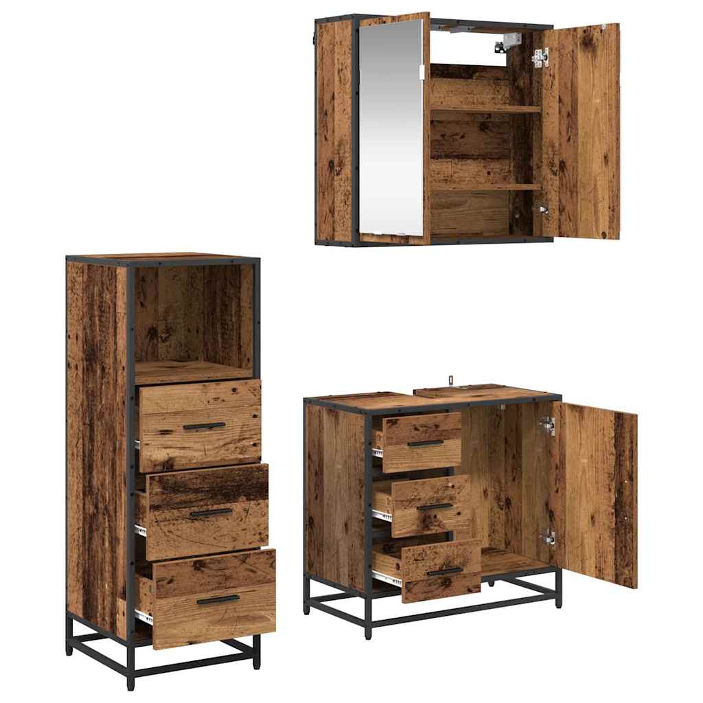 Badeværelsesmøbel sæt 3 pcs Gammelt træ 35 x 37,5 x 100 cm