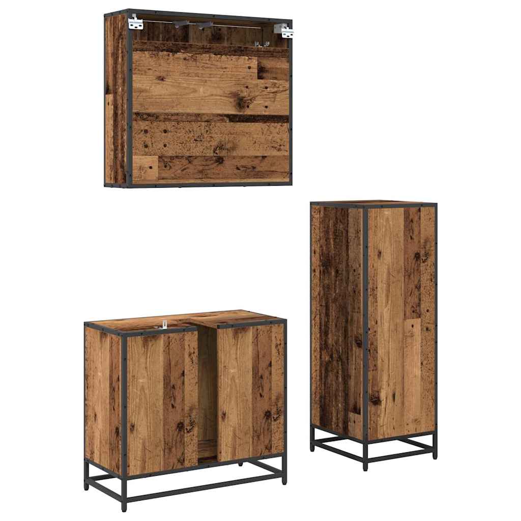 Badeværelsesmøbel sæt 3 pcs Gammelt træ 35 x 37,5 x 100 cm