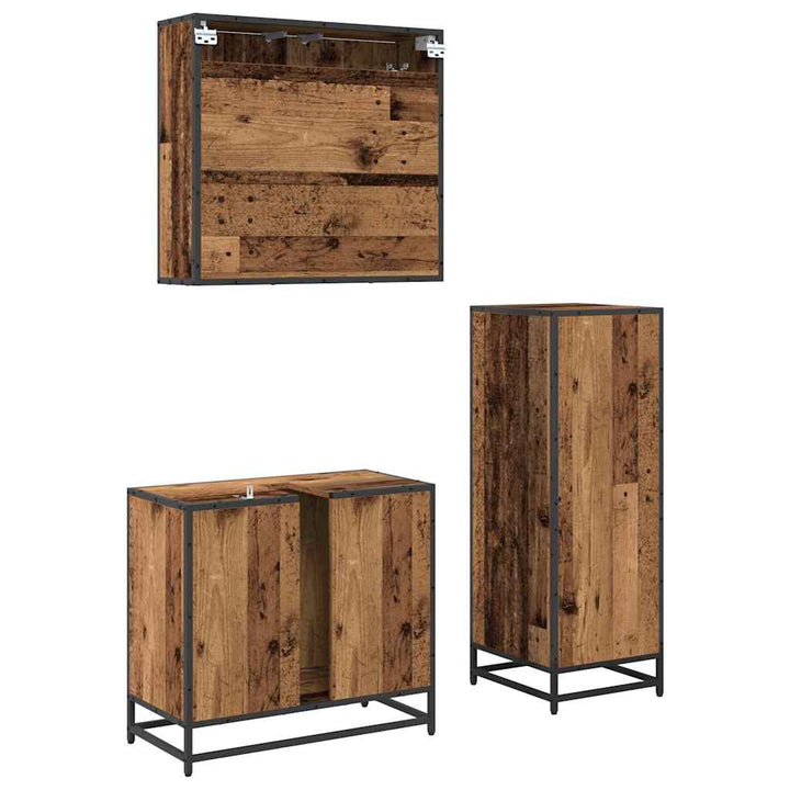 Badeværelsesmøbel sæt 3 pcs Gammelt træ 35 x 37,5 x 100 cm