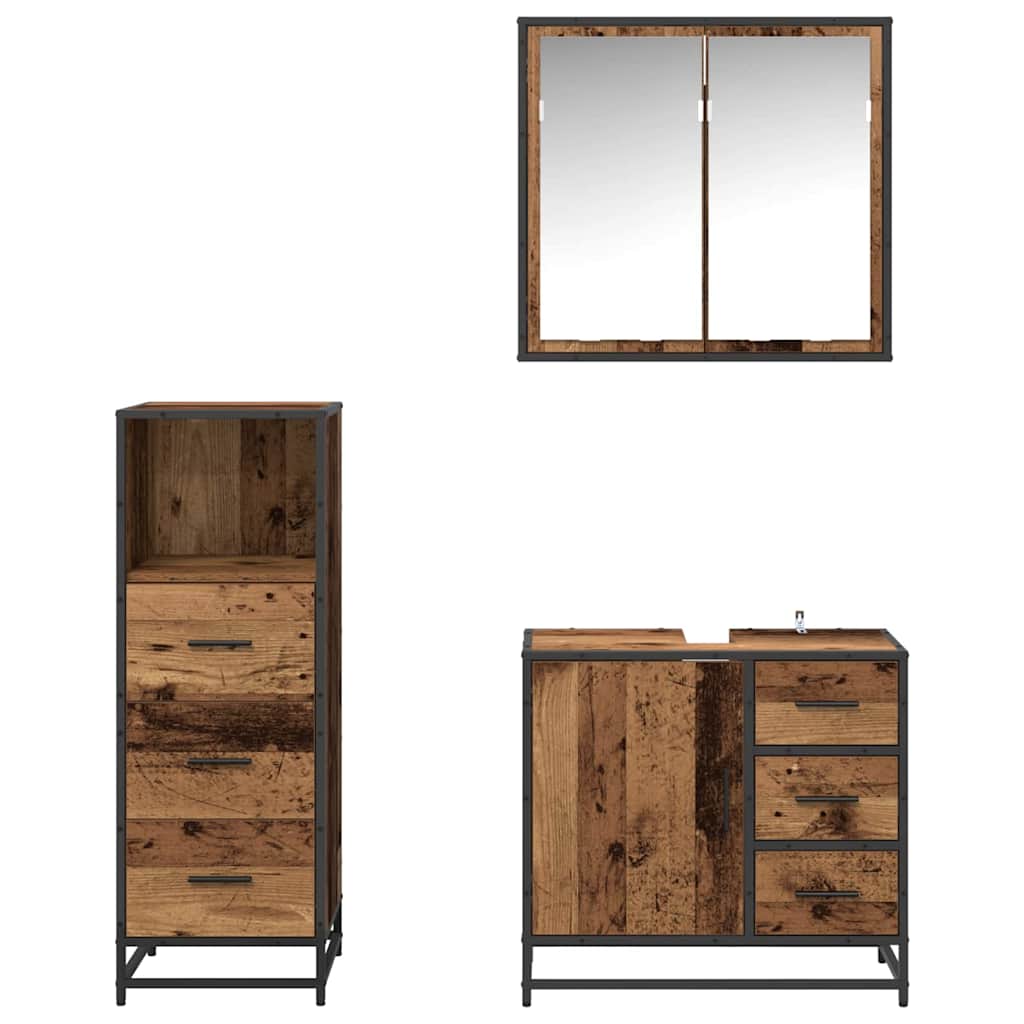 Badeværelsesmøbel sæt 3 pcs Gammelt træ 35 x 37,5 x 100 cm