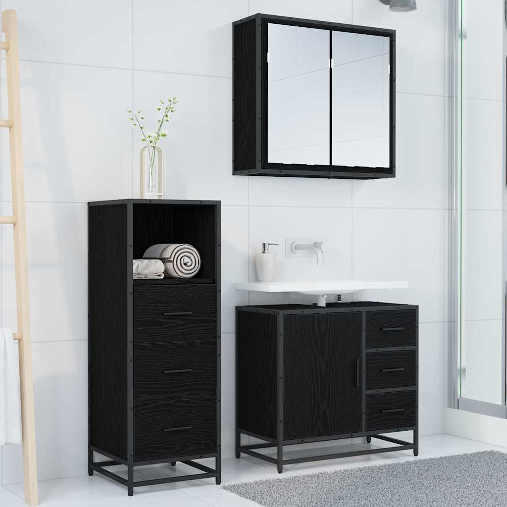 Badeværelsesmøbel sæt med dør 3 pcs Sort eg 35 x 37,5 x 100 cm