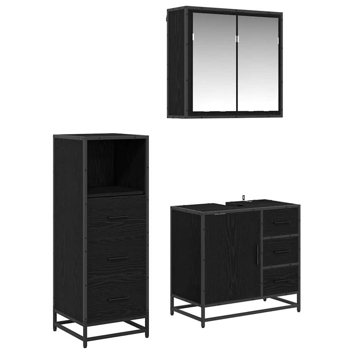 Badeværelsesmøbel sæt med dør 3 pcs Sort eg 35 x 37,5 x 100 cm