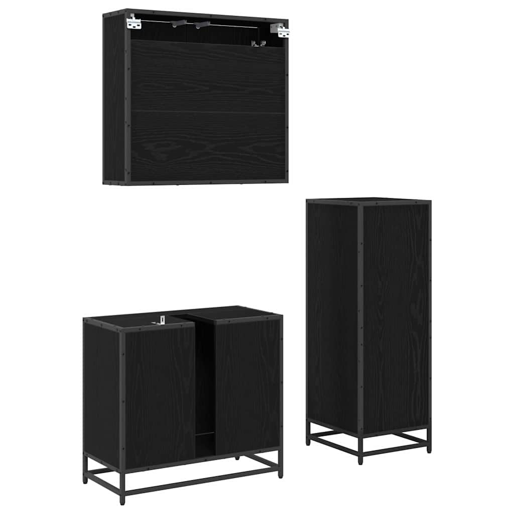 Badeværelsesmøbel sæt med dør 3 pcs Sort eg 35 x 37,5 x 100 cm