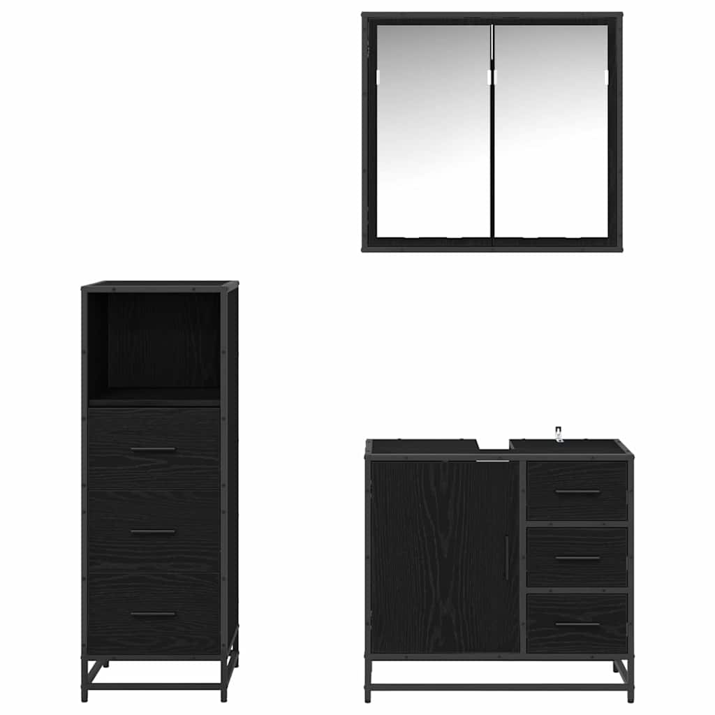 Badeværelsesmøbel sæt med dør 3 pcs Sort eg 35 x 37,5 x 100 cm