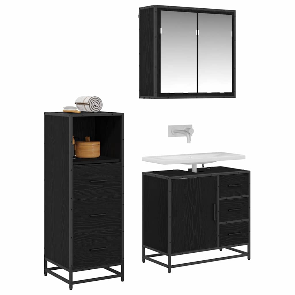 Badeværelsesmøbel sæt med dør 3 pcs Sort eg 35 x 37,5 x 100 cm
