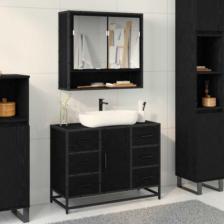 Badeværelsesmøbel sæt med skuffe 2 pcs Sort eg 80 x 33 x 60 cm