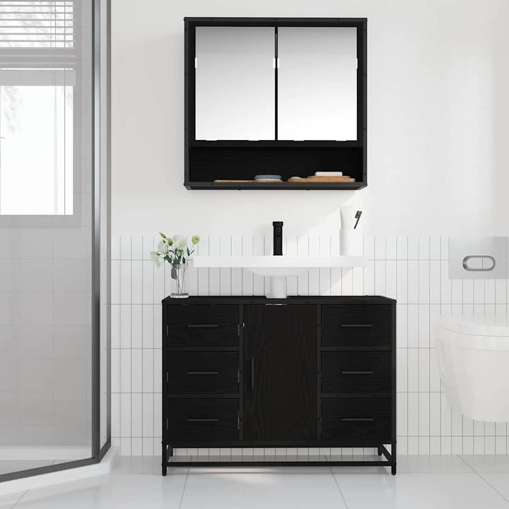 Badeværelsesmøbel sæt med skuffe 2 pcs Sort eg 80 x 33 x 60 cm