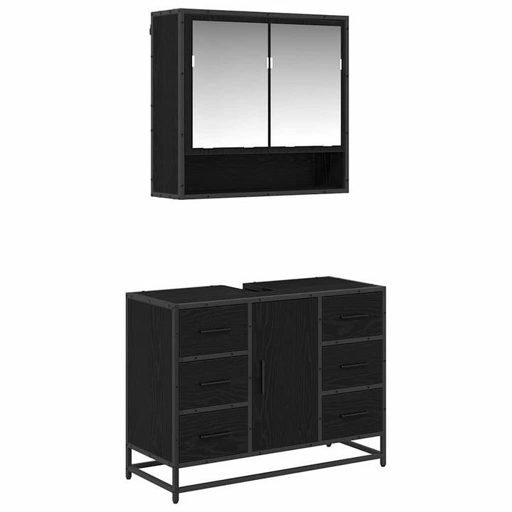 Badeværelsesmøbel sæt med skuffe 2 pcs Sort eg 80 x 33 x 60 cm
