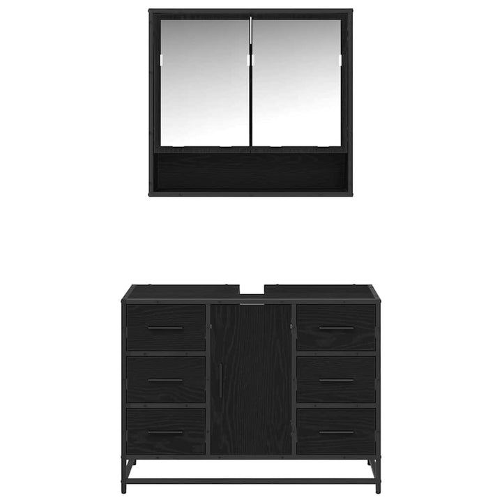 Badeværelsesmøbel sæt med skuffe 2 pcs Sort eg 80 x 33 x 60 cm