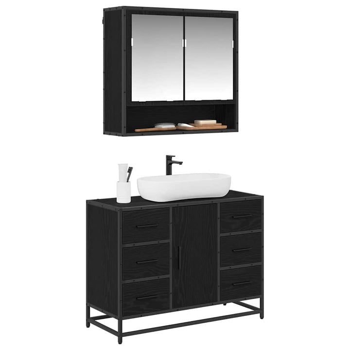 Badeværelsesmøbel sæt med skuffe 2 pcs Sort eg 80 x 33 x 60 cm