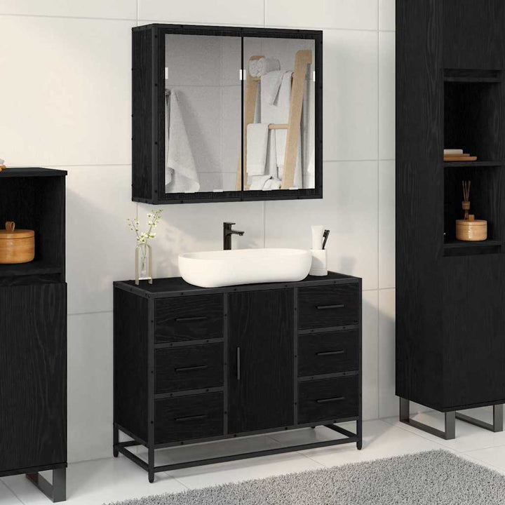 Badeværelsesmøbel sæt med skuffe 2 pcs Sort eg 80 x 33 x 60 cm