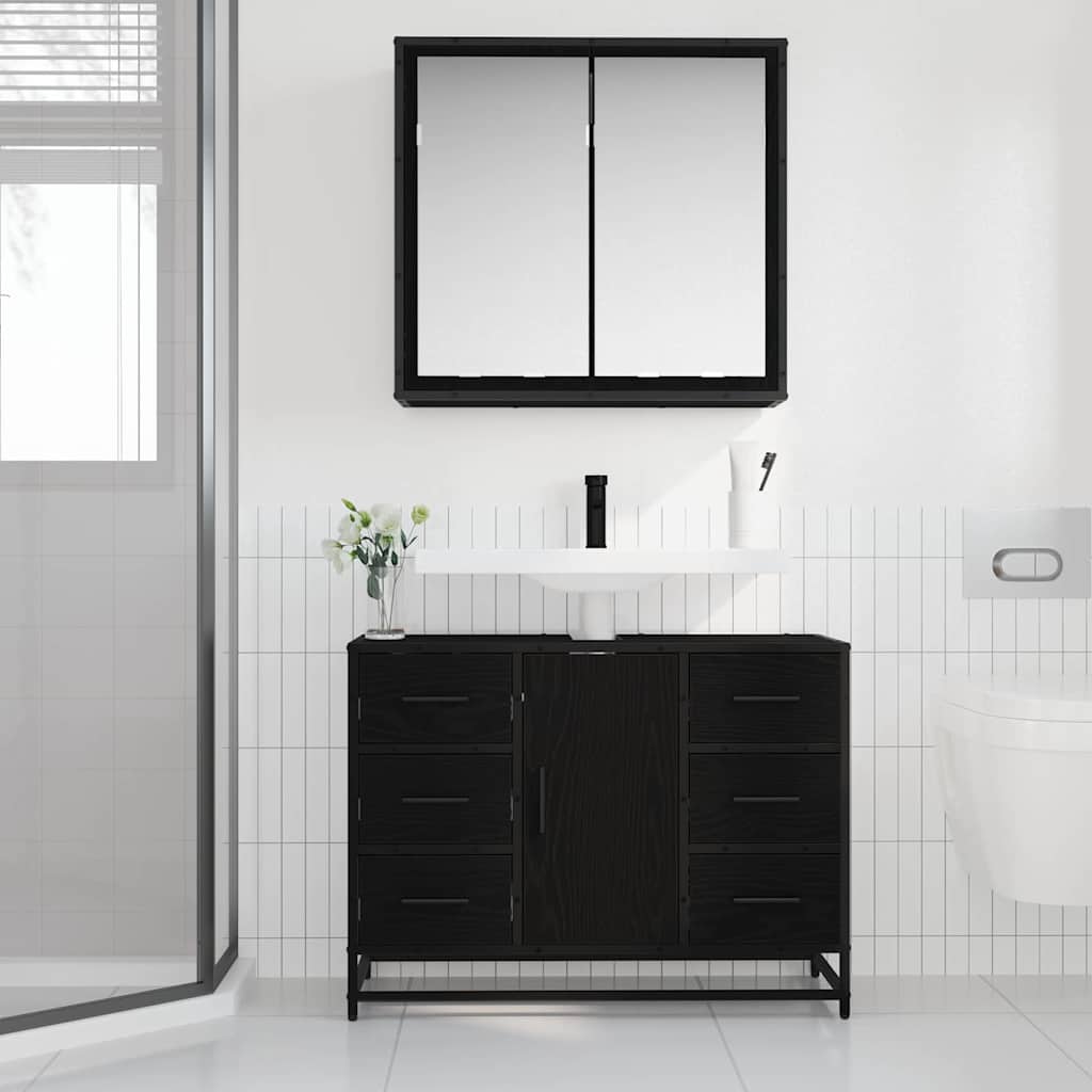 Badeværelsesmøbel sæt med skuffe 2 pcs Sort eg 80 x 33 x 60 cm