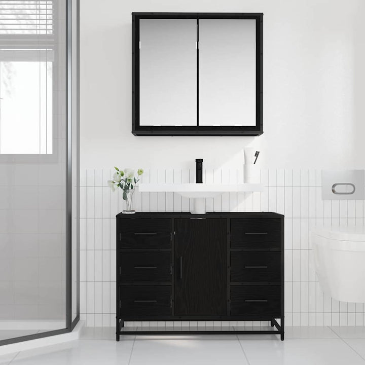 Badeværelsesmøbel sæt med skuffe 2 pcs Sort eg 80 x 33 x 60 cm